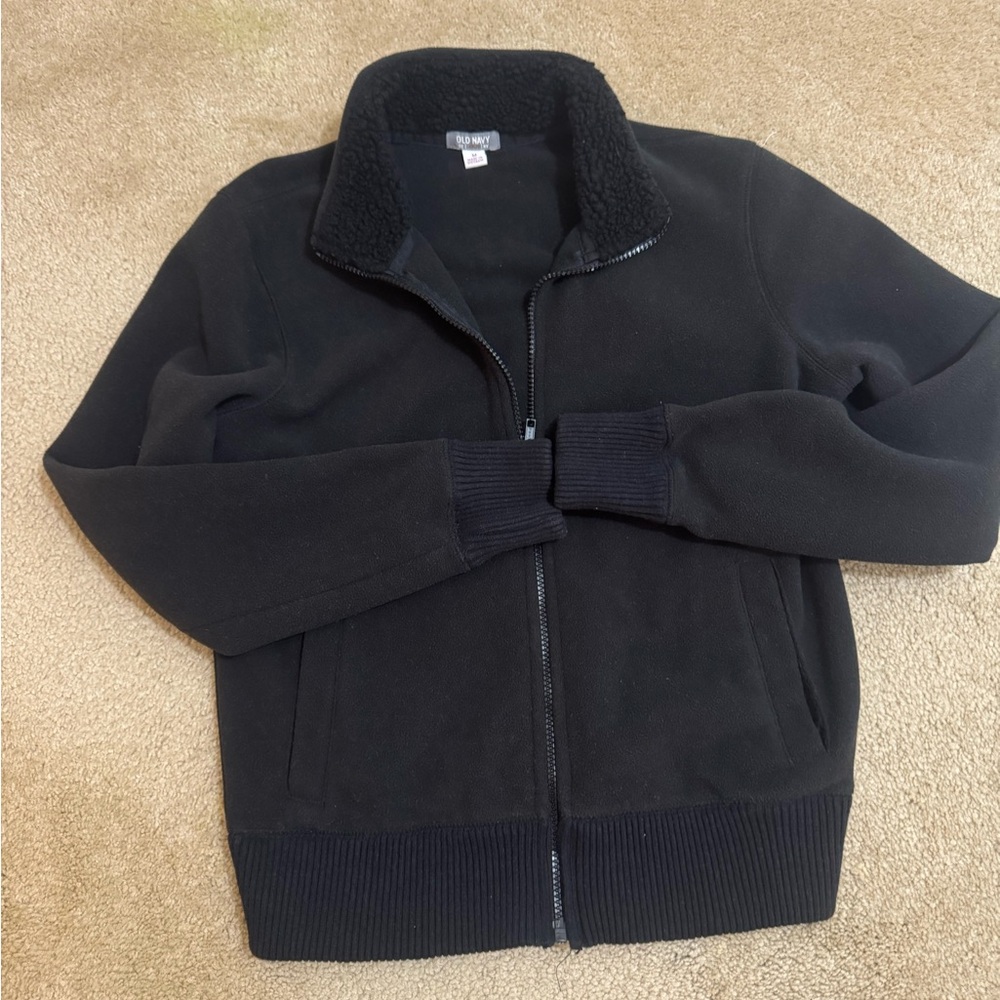 Old Navy Black Fleece Jacket with Sherpa Collar
